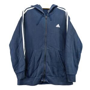 Adidas Full Zip Hoodie Size XL Blue White Stripes Spell Out Logo